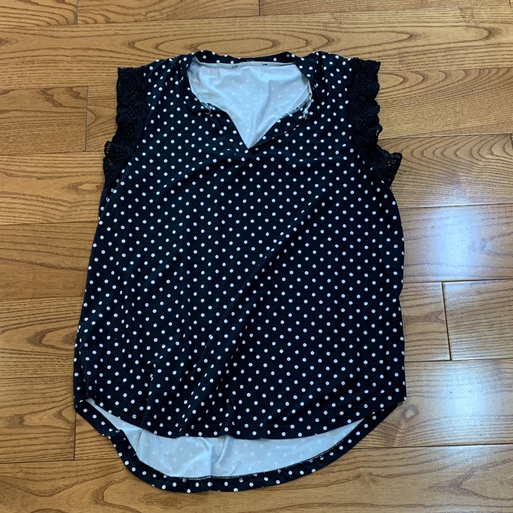 💛2/$20 Black Polka Dot Sleeveless Blouse - Classic Women's Top XL